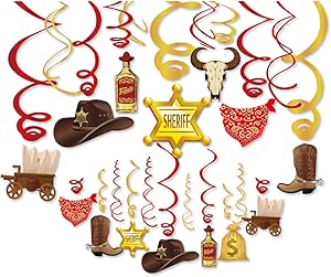 Western Cowboy Ceiling Swirl Decorations - 15-Piece Hanging Party Decor Set