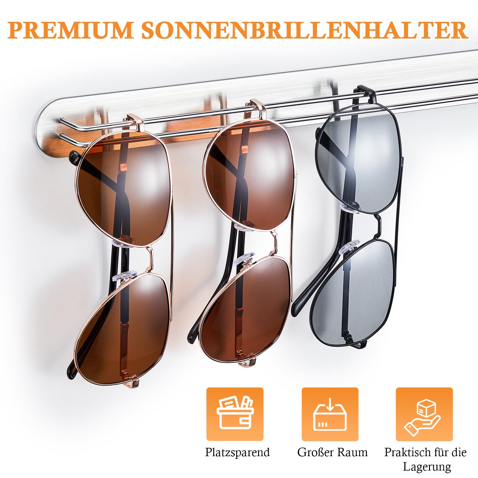 Brillenhalter Wand, Brillenständer für Mehrere Brillen, Sonnenbrillen Aufbewahrung, Selbstklebende Brillenablage, Brillenaufbewahrung, Brillenregal, Sonnenbrillenhalter Organizer (Silber, 2 Stück)