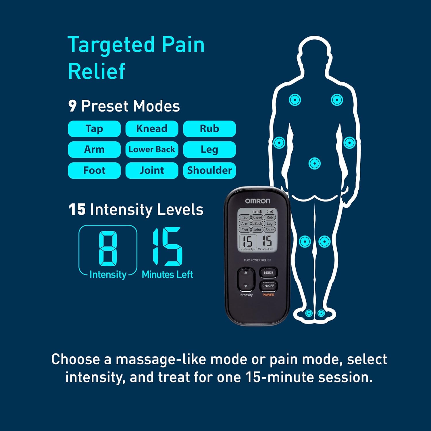 OMRON Max Power Relief TENS Unit Muscle Stimulator for Drug-Free Pain Relief - Portable Electric Massager for Muscles and Joints - Includes 2 Reusable TENS Unit Pads