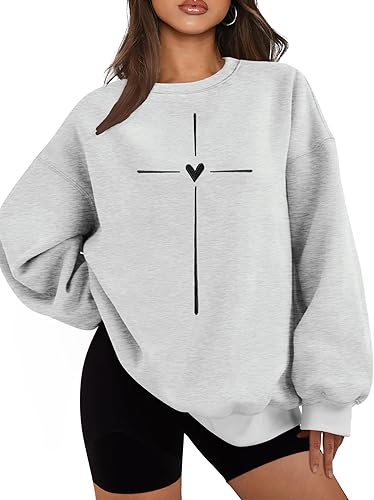 Christian Sweatshirts for Women Jesus Cross Printed Shirts Christian Religious Pullover Bible Verse Long Sleeve Tops
