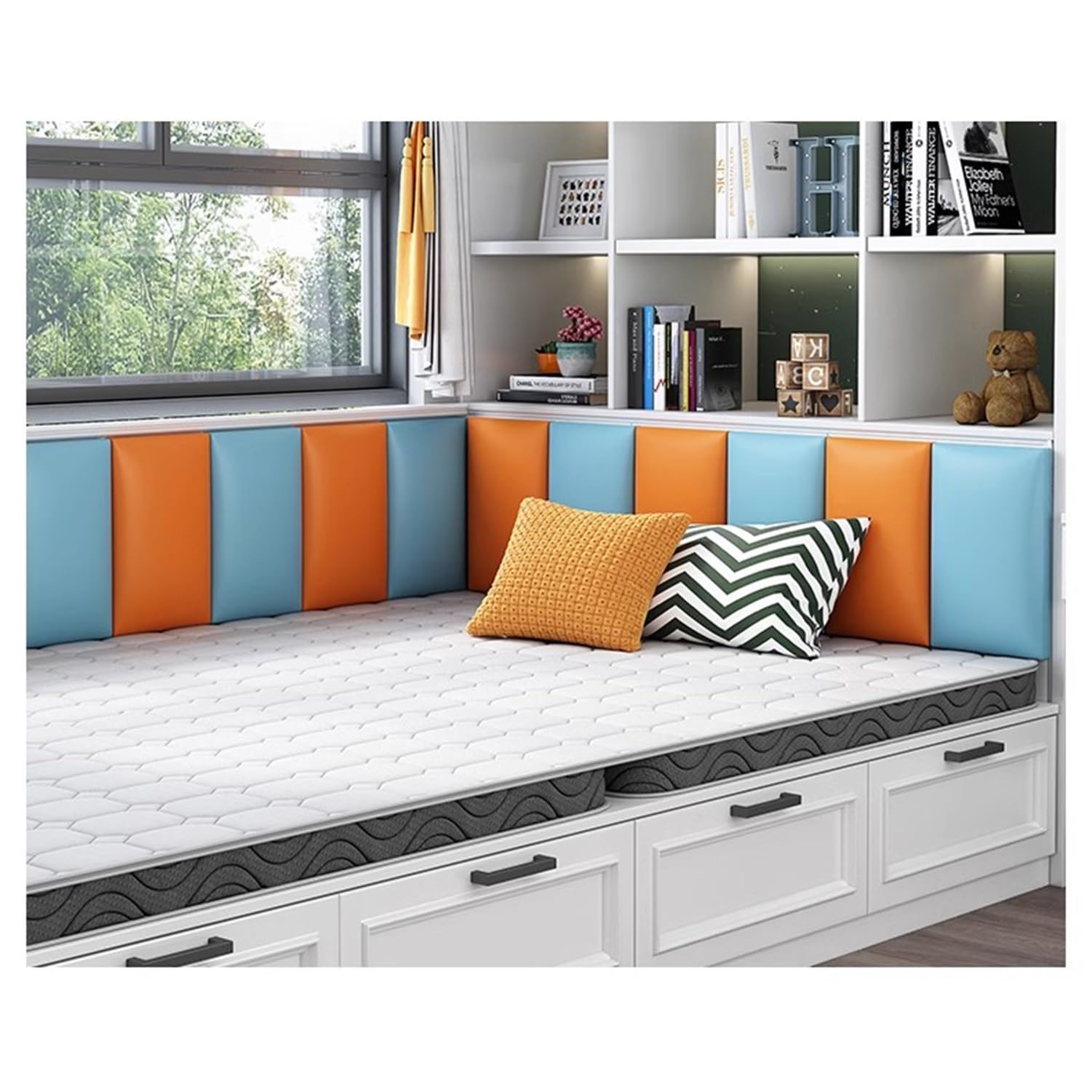 2pcs Panneaux Muraux Rembourrés, Auto-Adhésive Tête De Lit Tapissée for Lits De Différentes Tailles, Enfant Anti Collision PU Tatami Tapis Mural 3D