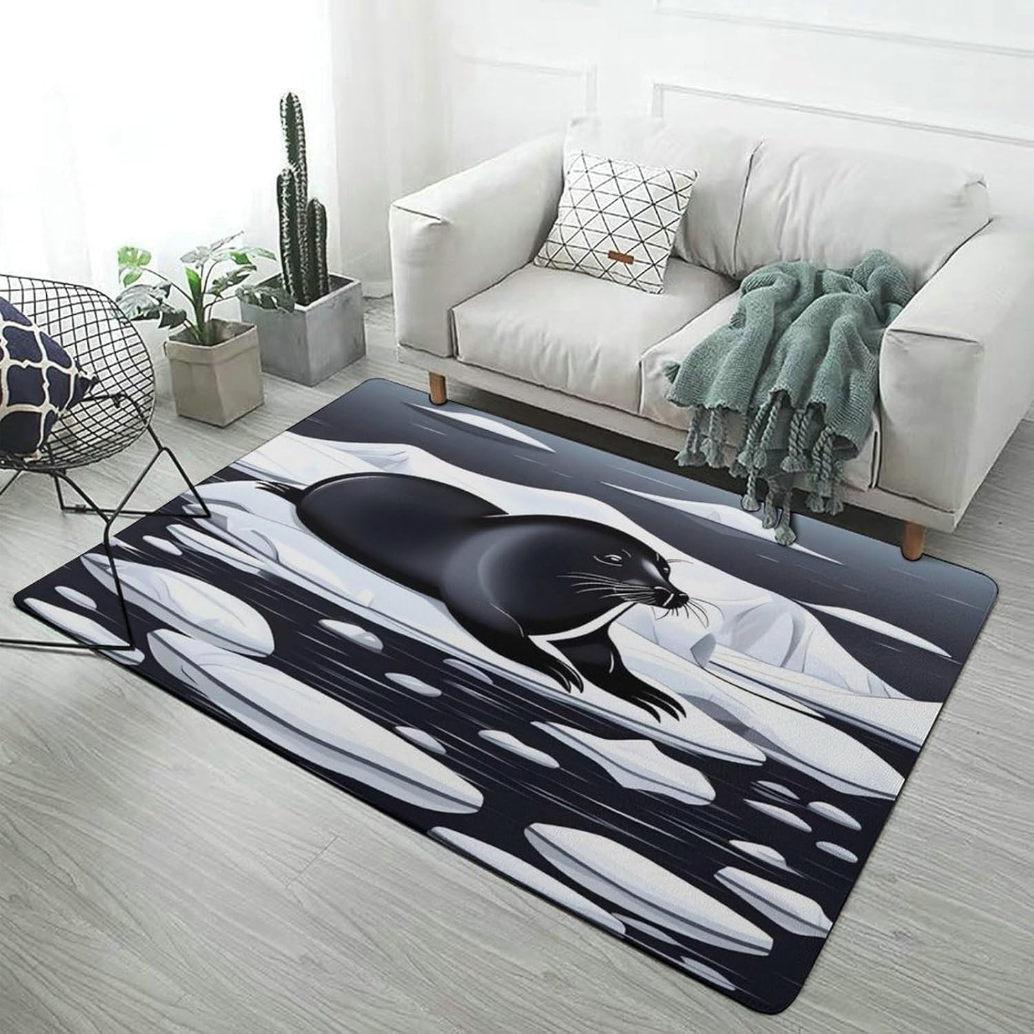 Seals on Ice Carpet for Living Room,Washable Dining Room Non-Slip Under Table Rug 40“x60”Large Rugs Lndoor Home Decoration Stain Resistant Carpet for Bedroom