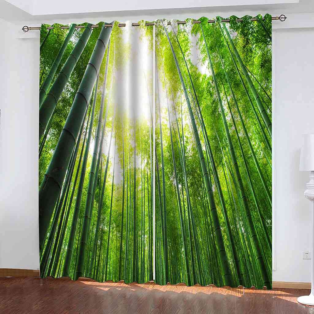 Rideau chambre occultant anti-lumière et froid motif bambou vert 3D