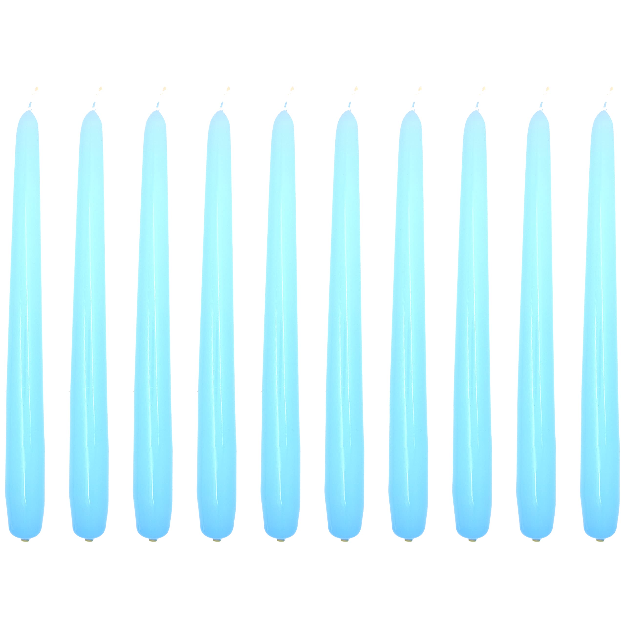 Soladirect Light Blue Varnished Tapered Dinner Candles, Pack Of 10, Unscented, Long Burning Time, 24 Cm / 9.45" (Light Blue, Varnished)