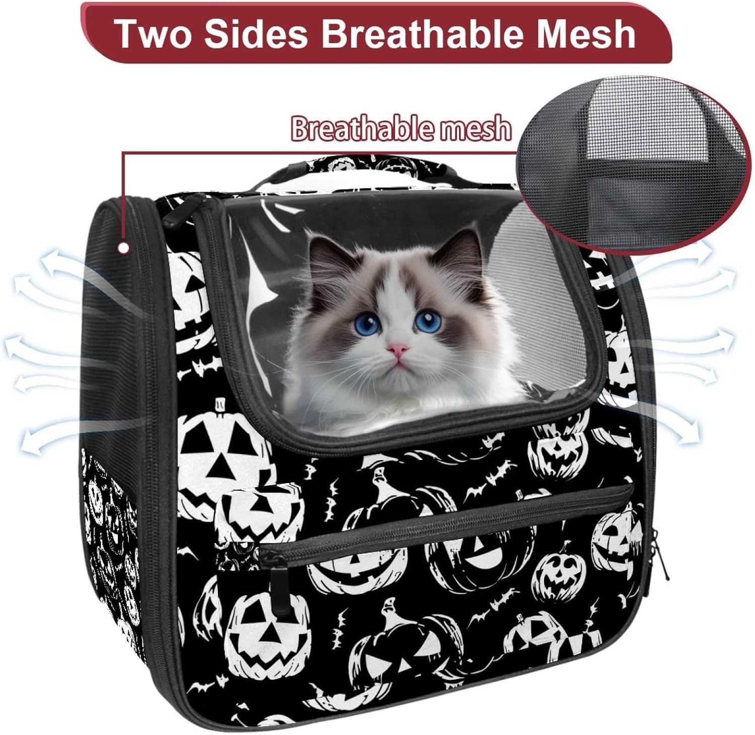Portable Travel pet Backpack Carrier Hamster Bag Small Dog cat Carrier Breathable Hang Bag, Happy Helloween Party