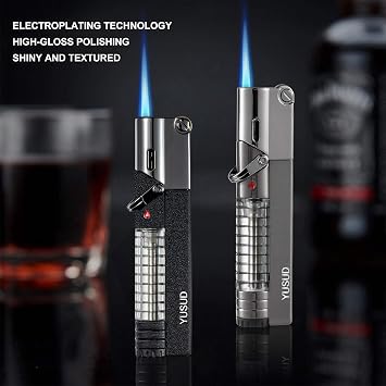 YUSUD Butane Fuel Lighter, 2 Pack Torch Jet Lighter with Visible Gas, Lockable Flame, Windproof Lighters, Unique Gifts for Men, Women