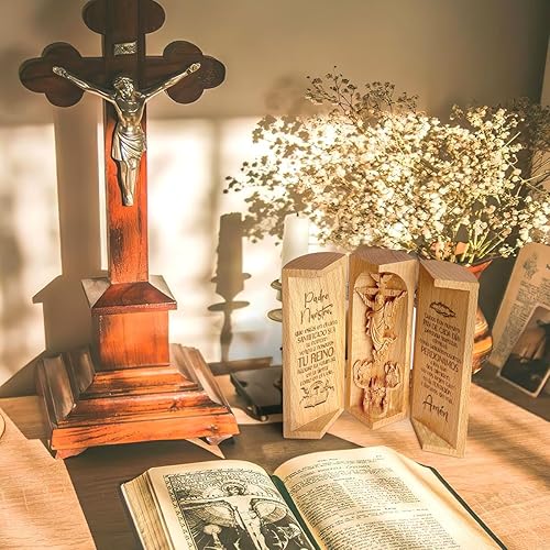 Vista 44 de Jesuspirit - Decoración cristiana, escultura católica de madera, regalos cristianos para hombres, estatua de Jesús, Virgen María, Decoración