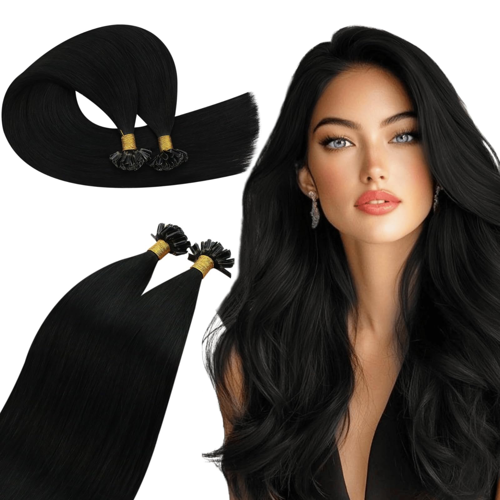 Ugeat Extensions Echthaar Bondings Schwarz 45 cm Remy Keratin Echthaar Extensions Bondings Schwarz Haarextensions Bonding U Tip Black 50g 50 Strähnen