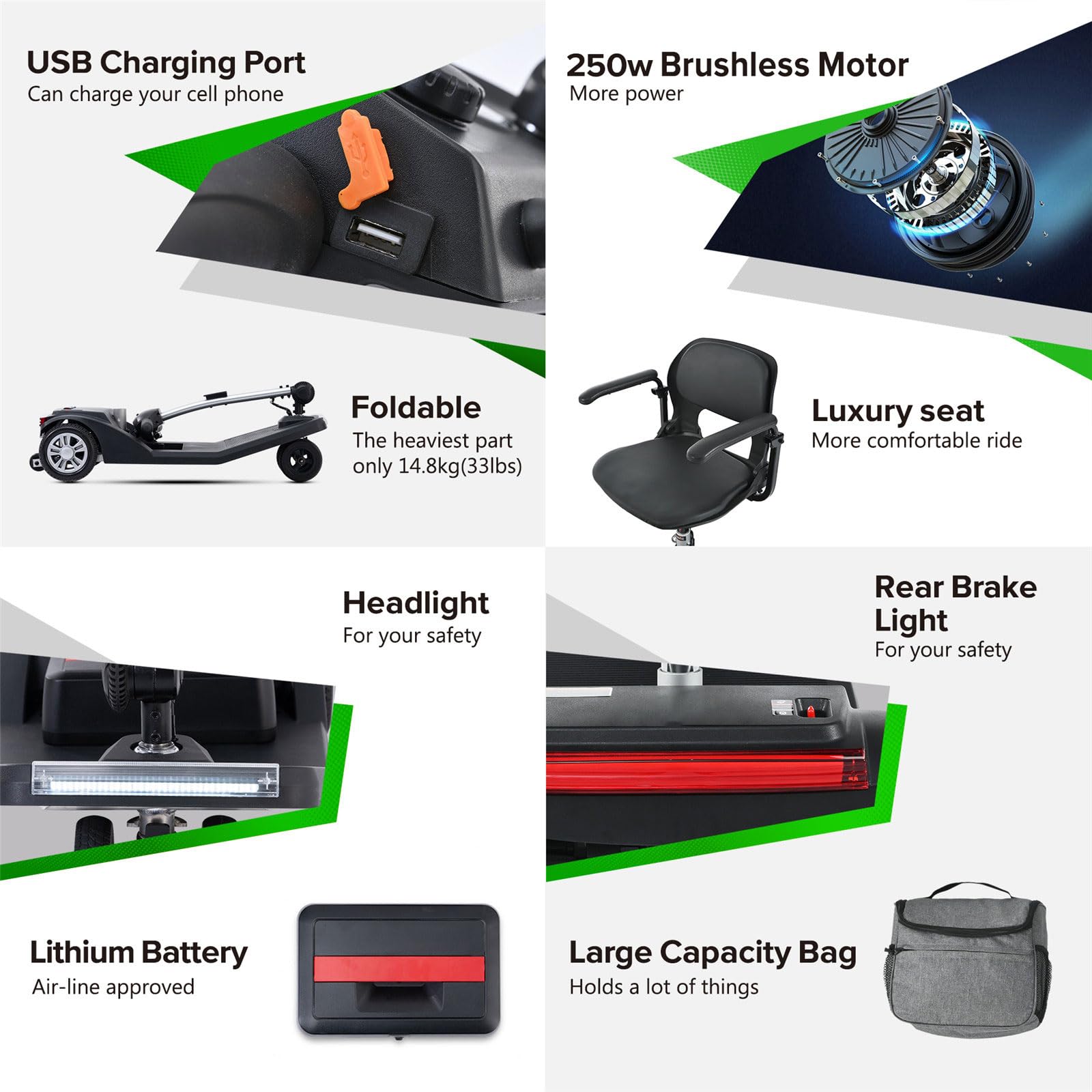 UYSELA Scooter de Movilidad Eléctrico para Personas Mayores, 4 Ruedas, Scooter Movilidad Reducida, Asiento Giratorio, Compacto y Seguro, Desmontable Medidas Reducidas