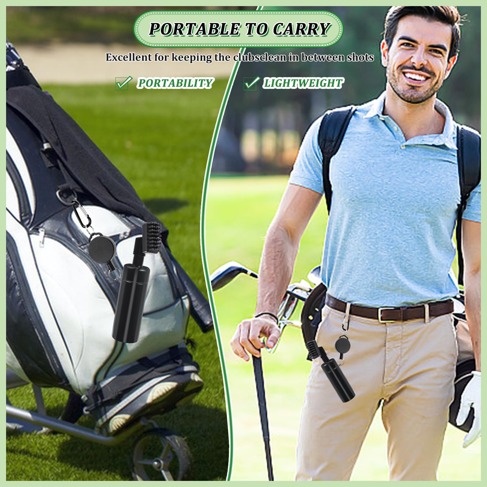 Spazzola per mazza da golf, per la pulizia delle scanalature, per golf, golf club, con spray d'acqua e ganci, accessorio da golf multifunzione per racchette da golf