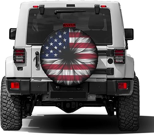 Miniatura 2 de Foruidea Cubierta de neumático de repuesto con diseño de flores abstractas con bandera de Estados Unidos, a prueba de polvo, para remolque, RV, SUV