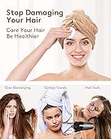 Vista 4 de YFONG Paquete de 3 toallas de microfibra para el cabello, toalla de pelo con botón, toalla de pelo súper absorbente para cabello rizado, toalla