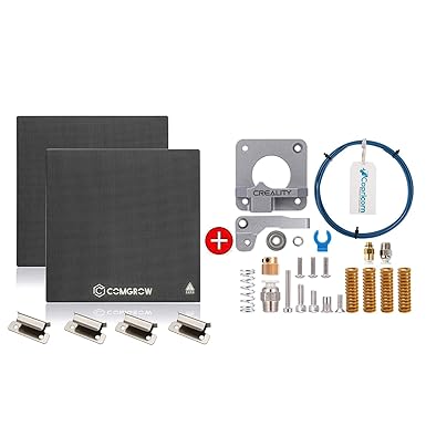 review 2PCS Upgraded Tempered Glass Plate with Bed Clips and Creality Upgrade Grey Extruder Feeder Drive 3D Printer Kit