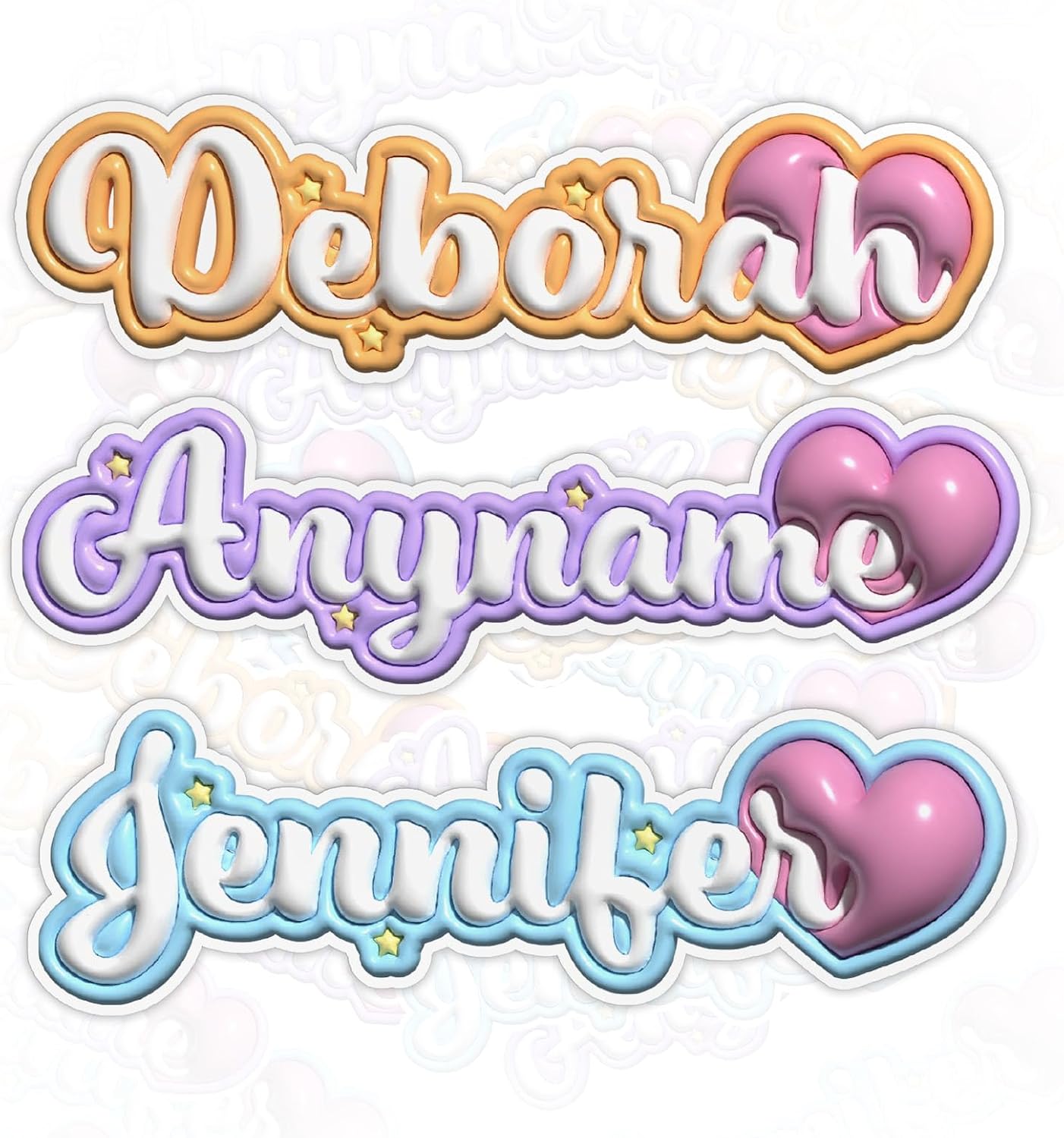 Custom Name Sticker with 3D Inflated Heart Style Personalized Name 3D for Kids Girl Waterproof Vinyl Sticker for Water Bottle Tumbler Phone Case Laptop Cars