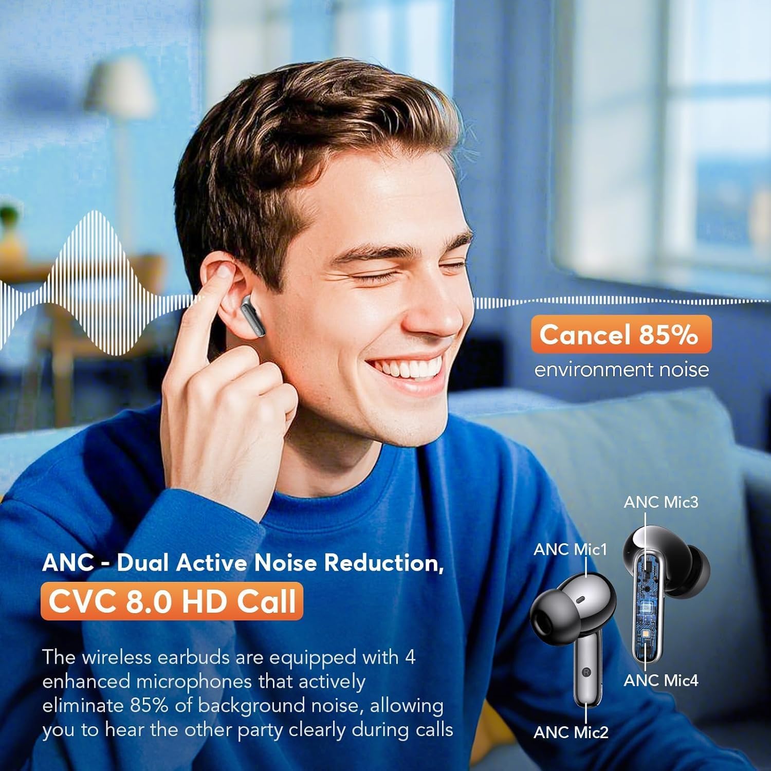 Wireless Earbuds ANC&ENC Bluetooth 5.4 Earphones in Ear Transparency Mode Ear Buds with Dual Noise Cancelling Mic, Deep Bass Stereo Sound, LED Display 36H Playtime Wireless Headphones IP7 Waterproof - Image 4