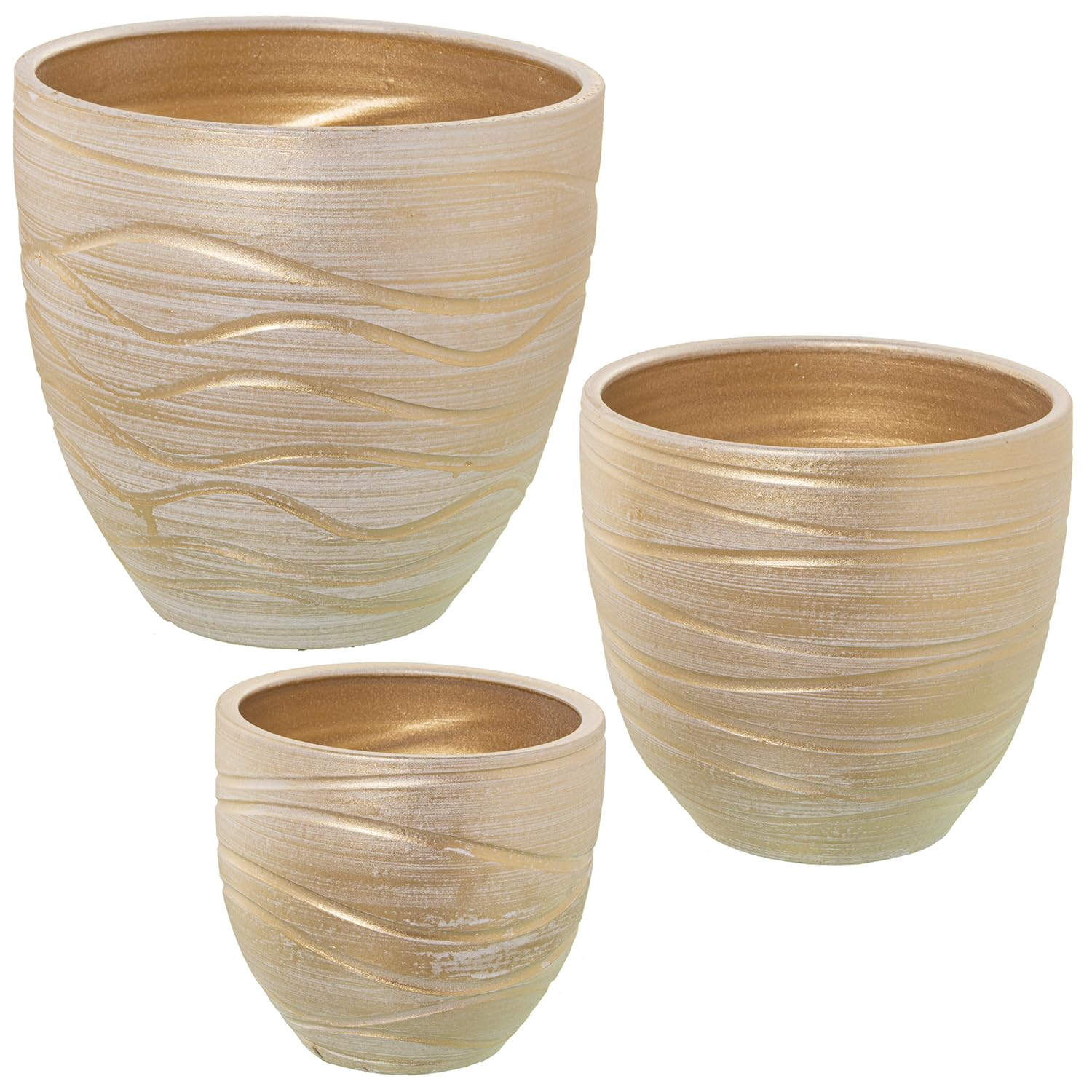 Pots en céramique vagues or 30 cm pour harmoniser une pièce de vie vide
