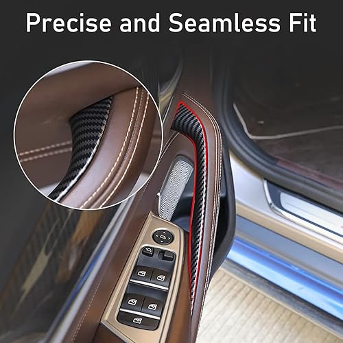 Miniatura 3 de Jaronx Compatible con cubiertas de manija de puerta BMW Serie 5 G30 G31 2017-2022, patrón de fibra de carbono, cubierta de manija de puerta interior