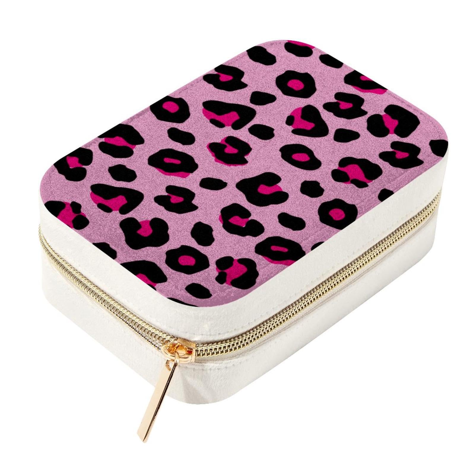 Boîte à bijoux de voyage velours rose léopard, le cadeau idéal pour femme