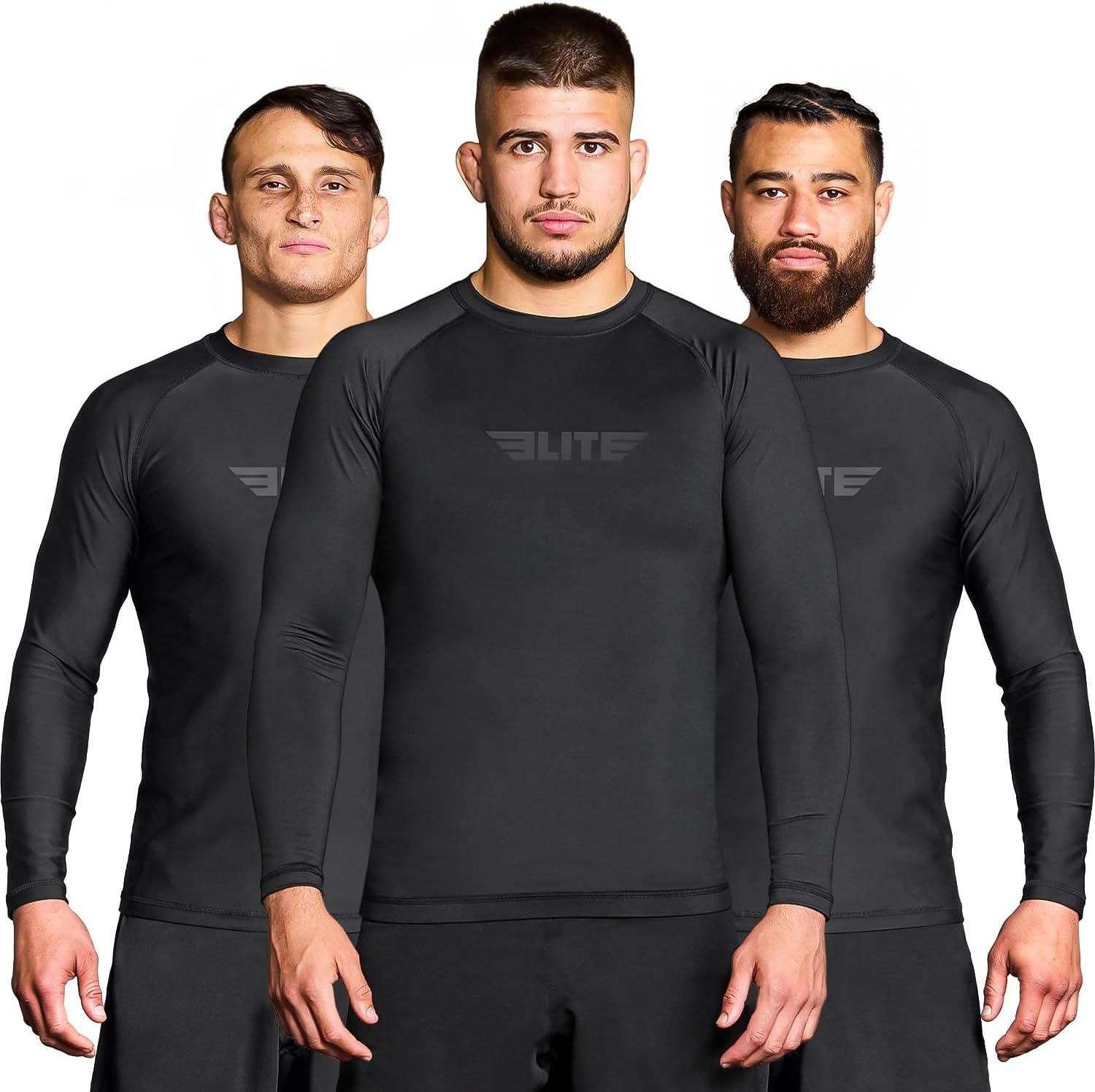 Men's Jiu Jitsu BJJ Rash Guard, Long Full Sleeve Compression Shirt for Sports Nogi Training