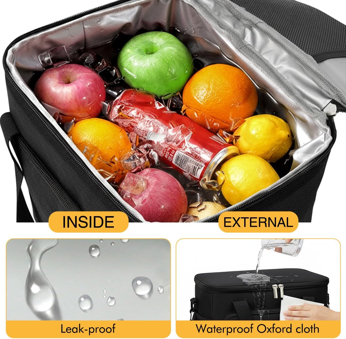 Ulico Personalized Insulated Lunch Bag, Custom Embroidered Name Lunch Box, Reusable Leakproof Lunch Tote for Men Women, Spacious 15L Lunch Bag for Office Work Picnic Travel (Black)
