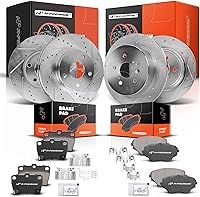 Vista 1 de A-Premium Juego de rotores de freno de disco perforados y ranurados delanteros y traseros + pastillas de cerámica compatibles con modelos