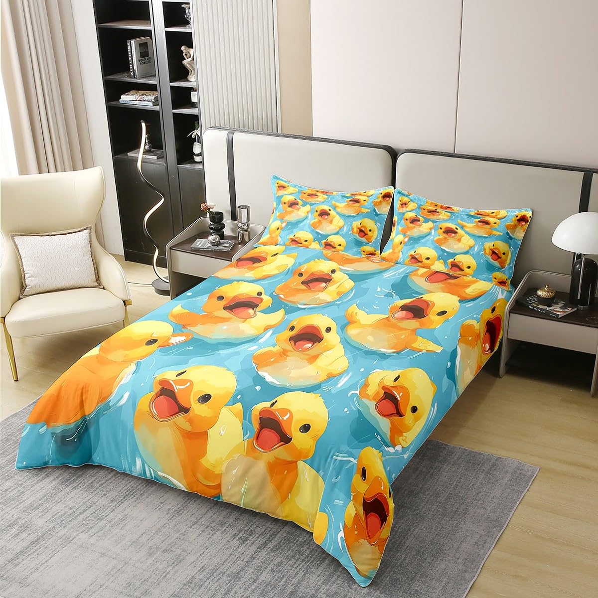 Homewish Gummi Ente Baumwolle Bettwäscheset 135x200cm Nettes Tier bettbezug für Kinder Jungen Mädchen Bauernhof Ente Bettwäsche Ölgemälde bettset Moderne Schlafzimmer dekor