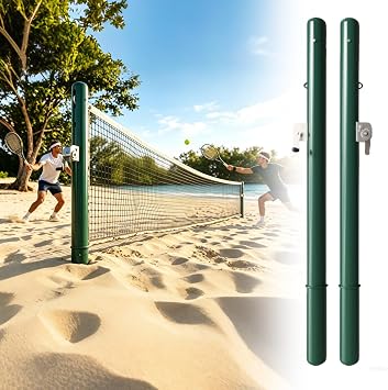 42" ITF Heavy Duty Steel Permanent Tennis Posts with Ground Sleeves, Complete Fixed Court Kit for Backyard & Stadium Court