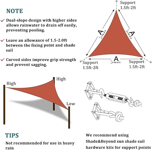 Miniatura 6 de Shade&Beyond - Parasol triangular para patio, césped, jardín, pérgola, Rojo (Rust Red)