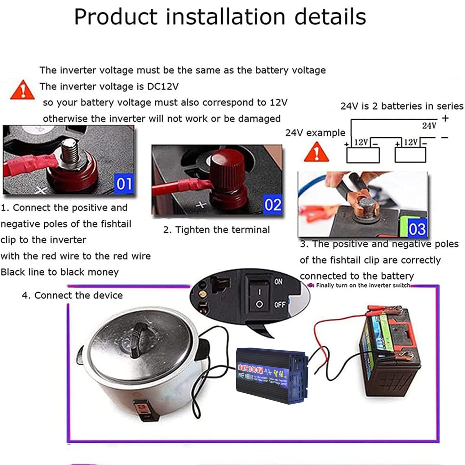 1000W 2000W 3000W 4000W 5000W 6000W 8000W Onda Sinusoidale Pura Power Inverter DC 12V 24V 48V 60V in AC 220V 230V Trasformatore di Potenza Convertitore con Display LED e Prese AC,2000W-12Vto220V