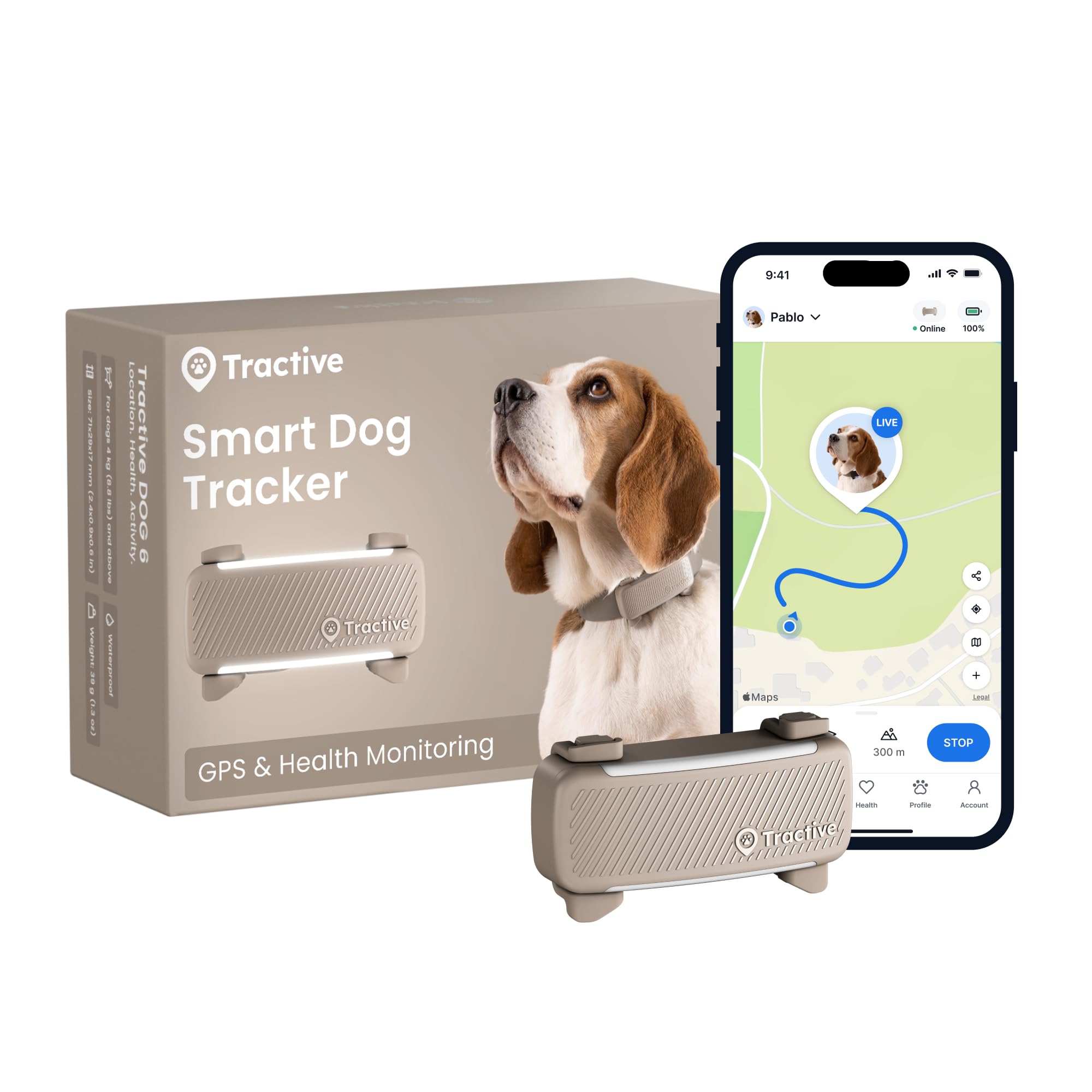 Tractive Smart Dog Tracker | 2025 Edition | Real-time GPS Tracking | Escape & Health Alerts | Vitals Monitoring | Market Leader (Brown)