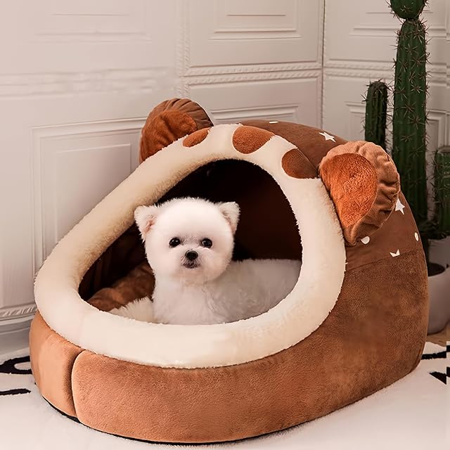 Winter Dog Bed Self-Warming Puppy House Cozy Cat Sleeping Tent Cave Beds Indoor Kitten Nest Kennel Hut for