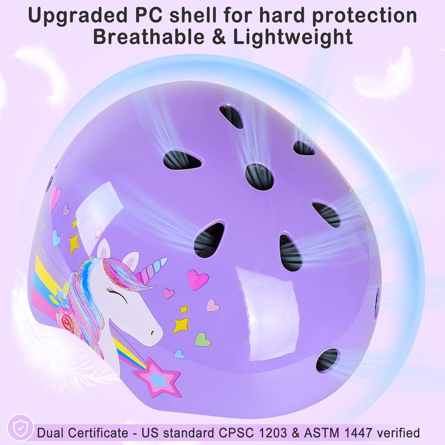 FIODAY Kids Bike Helmet, Toddler Helmet Knee and Elbow Pads Wrist Guards Adjustable Protective Gear Set with DIY Sticker for Girls 3-5-8 Years for Skateboard Inline Skating Scooter