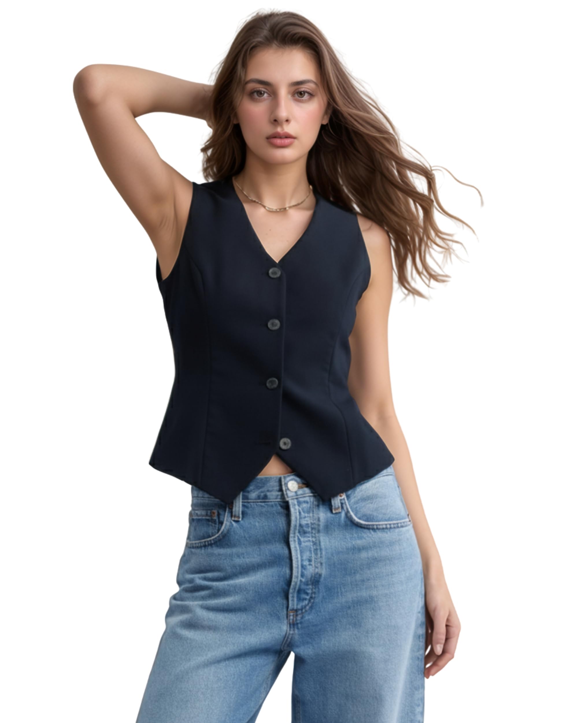 Stylish V-Neck Waistcoat for Women, Stretchable, Regular Fit Formal & Casual Sleeveless Jacket Top.-image-5