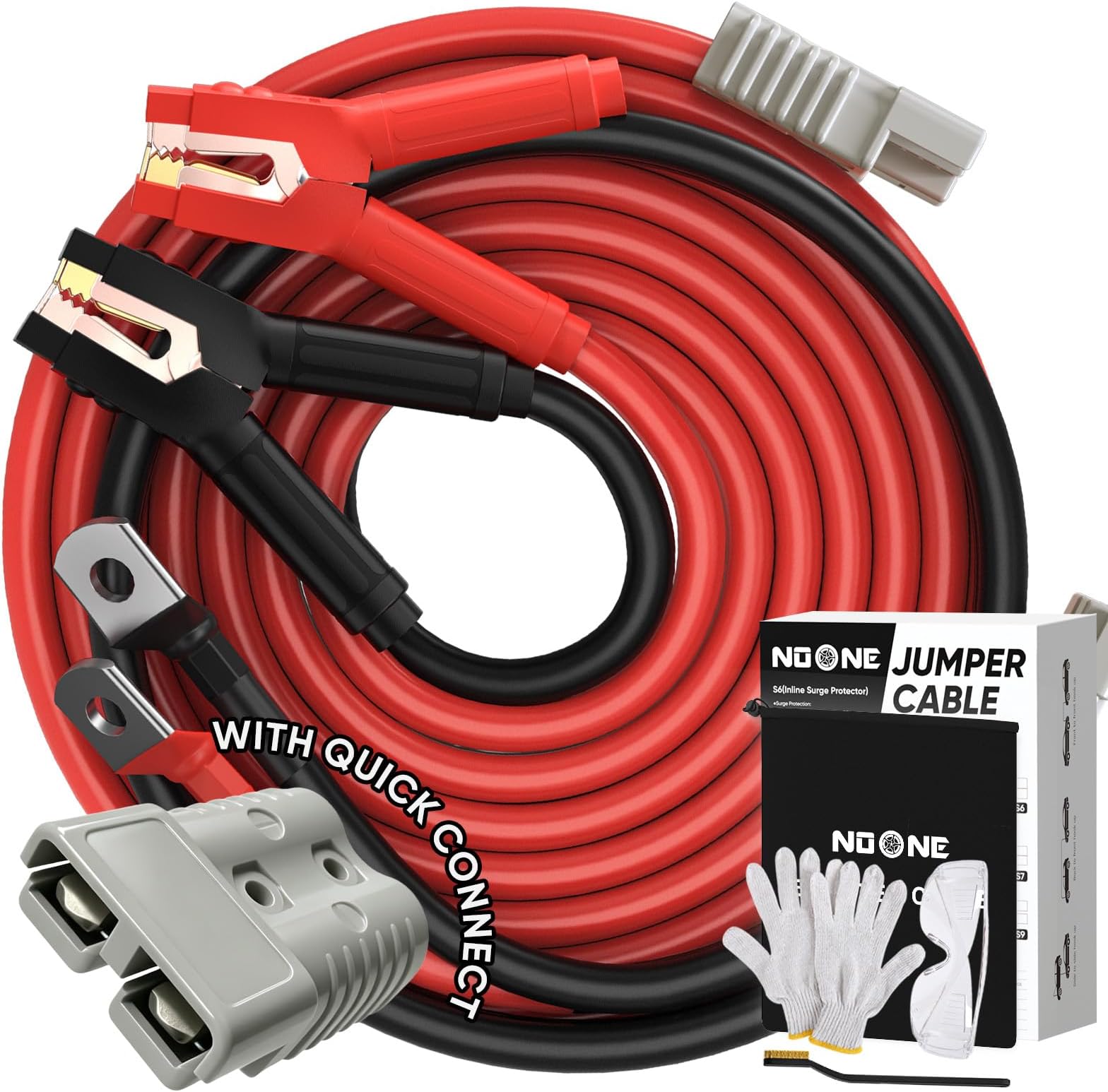 - NOONE 2/0 Gauge 30 FT Heavy Duty Jumper Cables - 1500Amp Quick Connect Automotive Booster Jumper Cables for Car, SUV and Truck Battery - Jumper Cables Kit with Gloves, Goggles, Brushes in Carry Bag