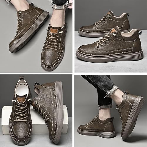 Miniatura 7 de Zapatos Oxford casuales de cuero para hombre, invisible, aumento de altura, antideslizante, suela suave, con cordones, zapatos de vestir a la moda