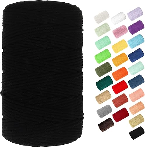 Cuerda de algodón de 0.118 in, cuerda de cordel de 220 yardas, cuerda de macramé de algodón 100% natural para colgar plantas, colgar en la pared,