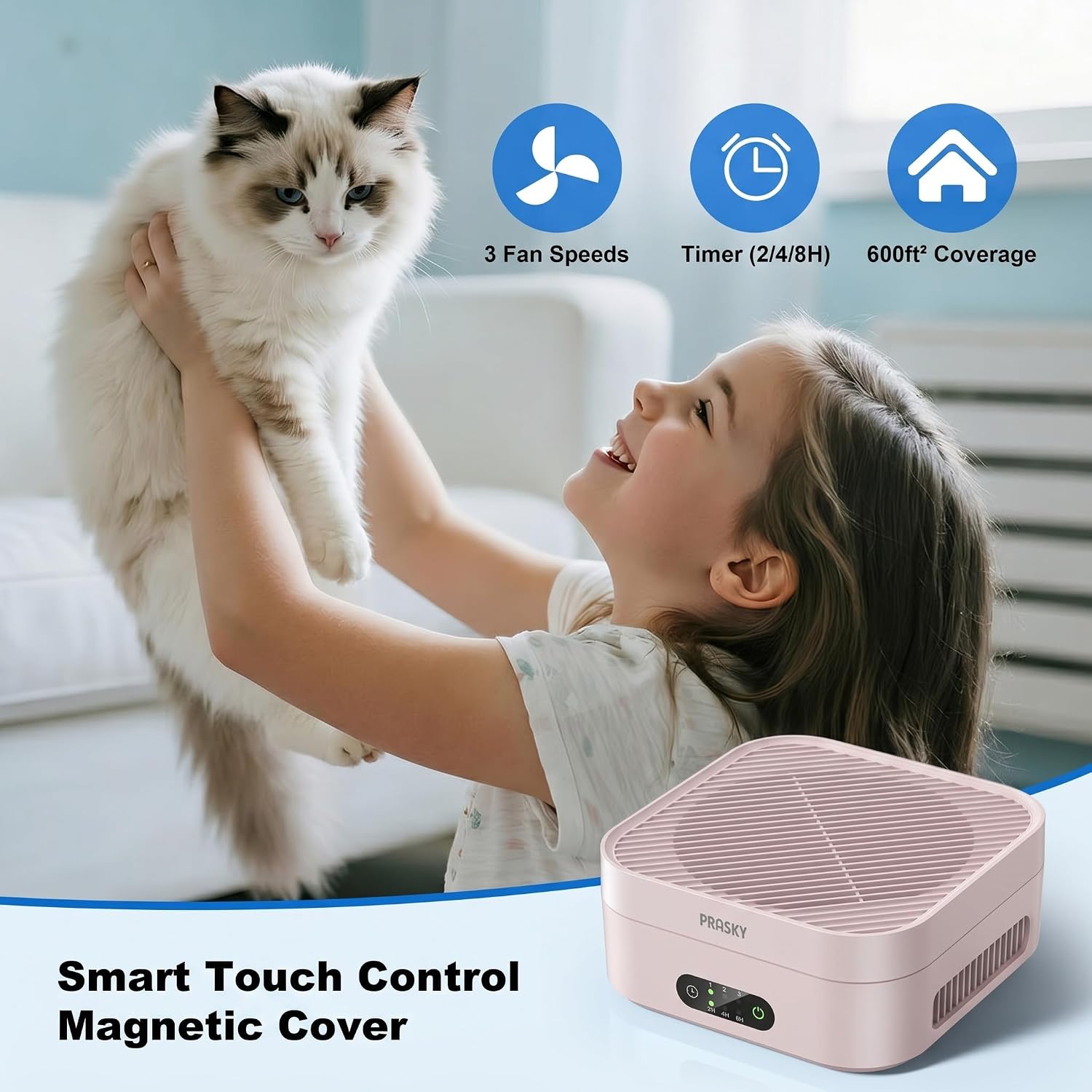 Air Purifiers for Home, 2 Filter, Plug-in, H13 True HEPA Filter Captures Smoke Odor Pet Dander, Portable Quiet Car Air Purifier for RV/Desk/Bedroom/Office, Covers up to 600 Ft², Timer - Pink