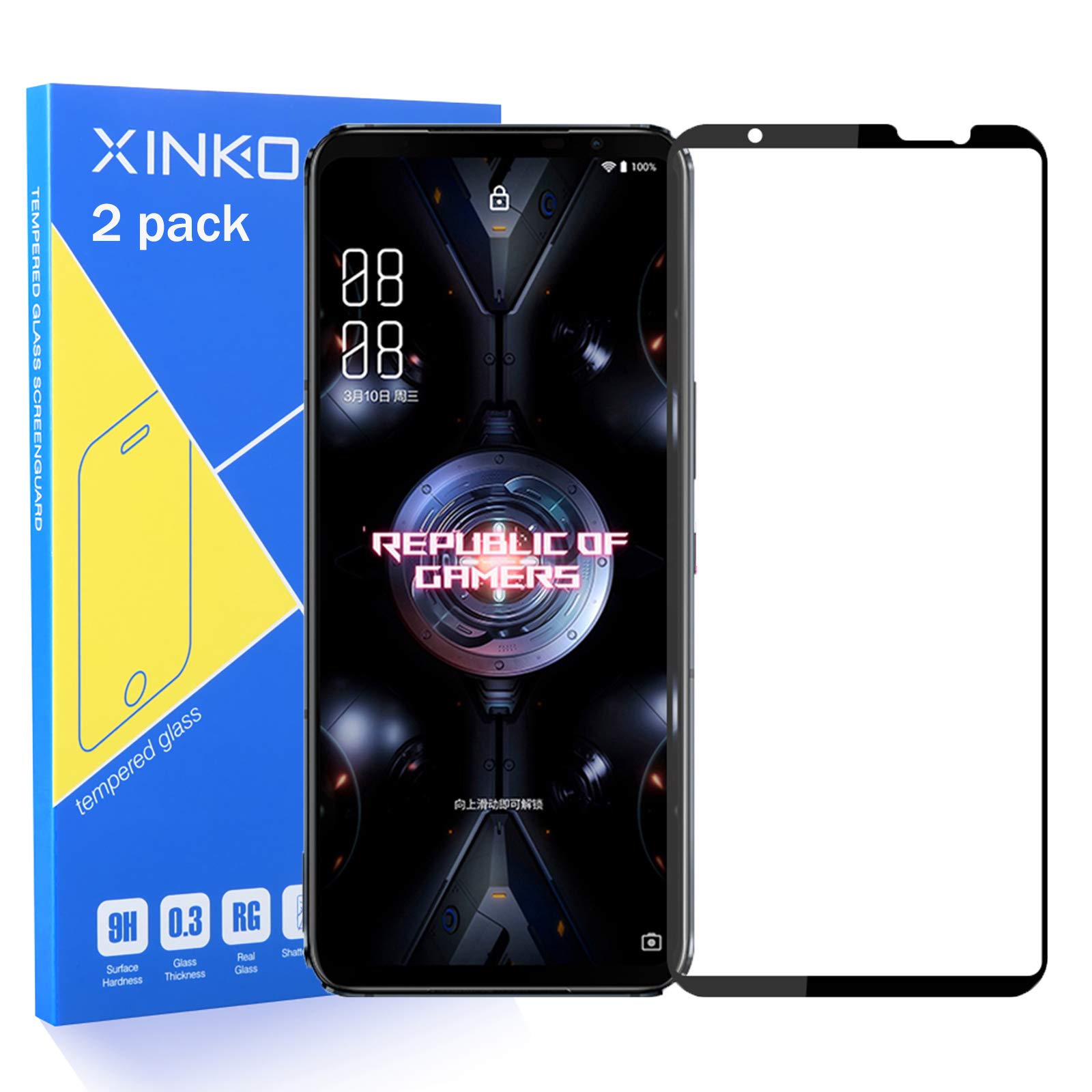 XINKOE [2-Pack] Screen Protector for Asus ROG Phone 5, Ultra slim HD 2.5D Pro-Fit Premium Tempered Glass Screen Protector -Black