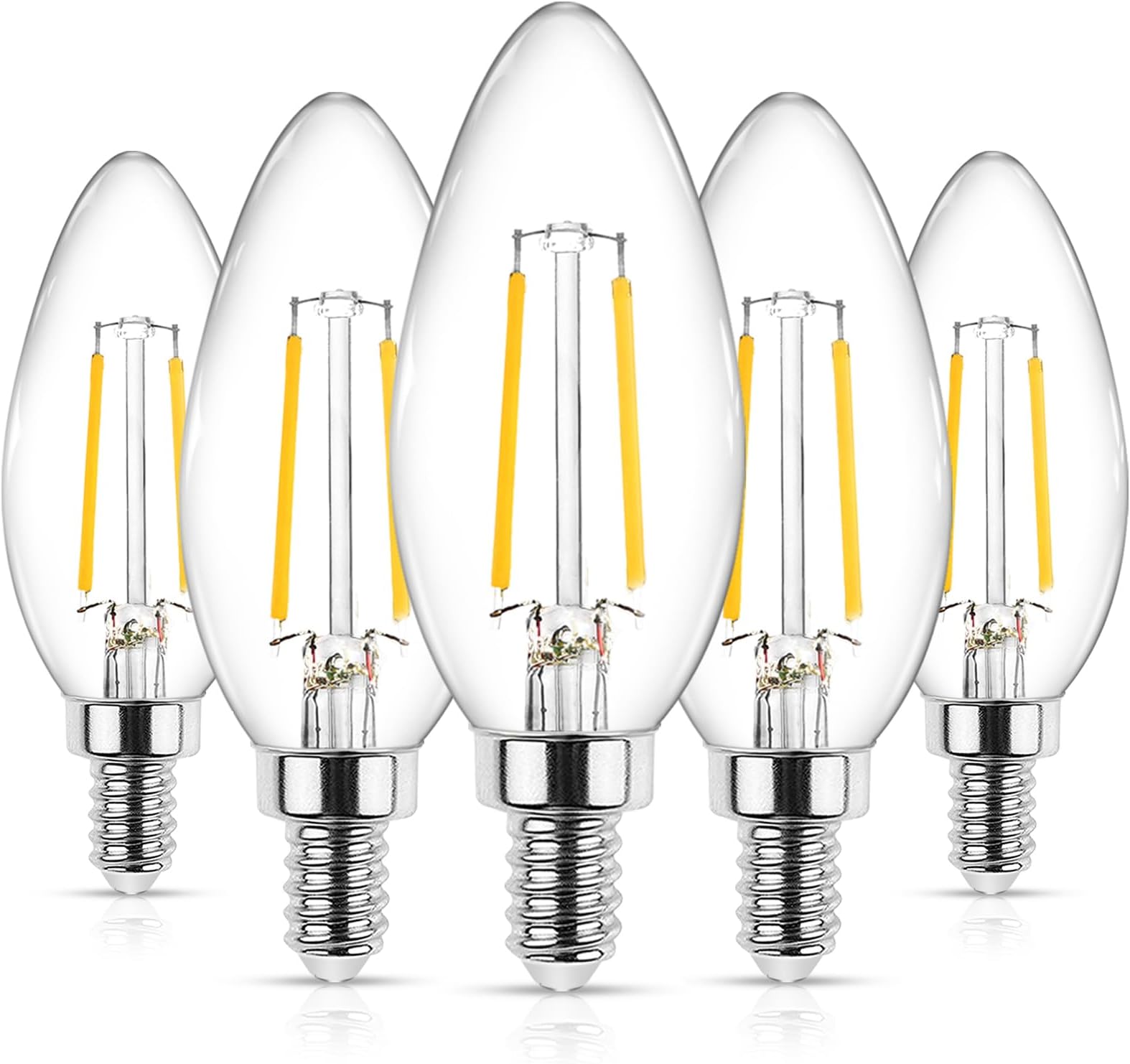 Ascher E12 LED Classic Candelabra Light Bulb / 4W, Equivalent 40W / Warm White 2700K / Filament Clear Glass / Non-Dimmable / Pack of 5