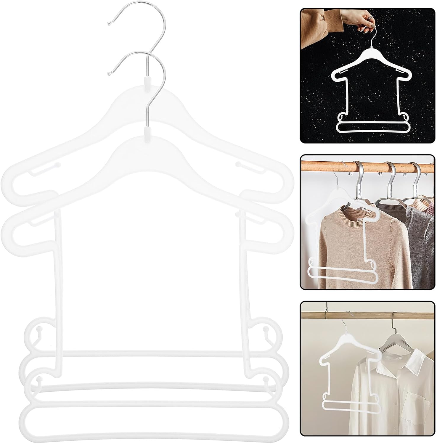 20pcs White Plastic Children's Clothes Hangers for Baby and Kids