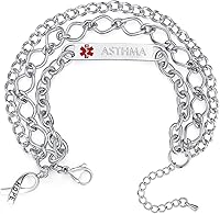 Vista 64 de mnmoom Pulseras de alerta médica para mujer, pulseras de identificación médica de corazón de acero inoxidable con grabado gratuito