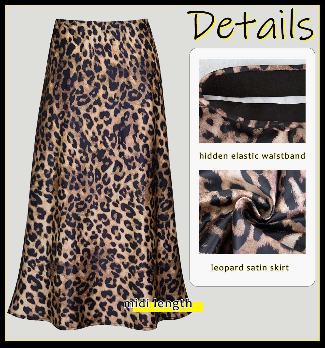 Modegal Women's Satin High Waist Hidden Elasticized Waistband Flared Casual A Line Midi Skirt - Image 4