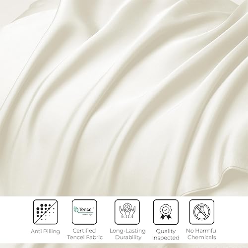 Miniatura 6 de Linenwalas - Juego de sábanas sedosas de 4 piezas tipo Tencel, con esquinas elásticas tipo bolsillos profundos, prémium extrasuaves, transpirables y