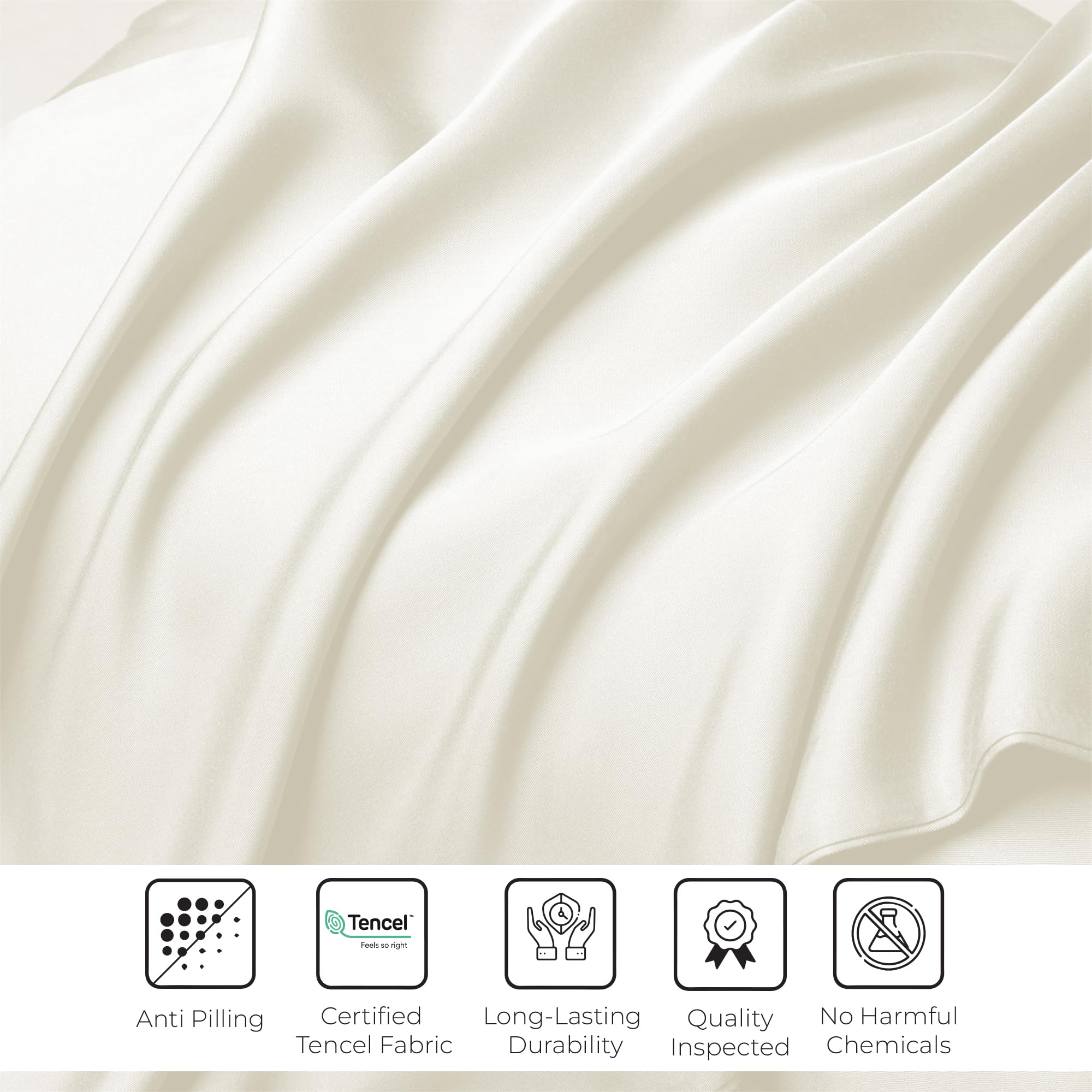 LINENWALAS Lenzuolo piano SuperKing solamente, 100% Tencel seta morbida rinfrescante lenzuolo superiore Lyocell biancheria da letto perfetta per capelli e pelle 300 x 275 cm (avorio, SuperKing)