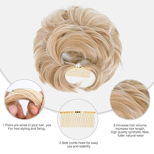 Miniatura 4 de Pieza de cabello con moño desordenado, mezcla de rubio ceniza despeinado, moño recogido, pieza de cabello para mujer, peine lateral, extensiones de