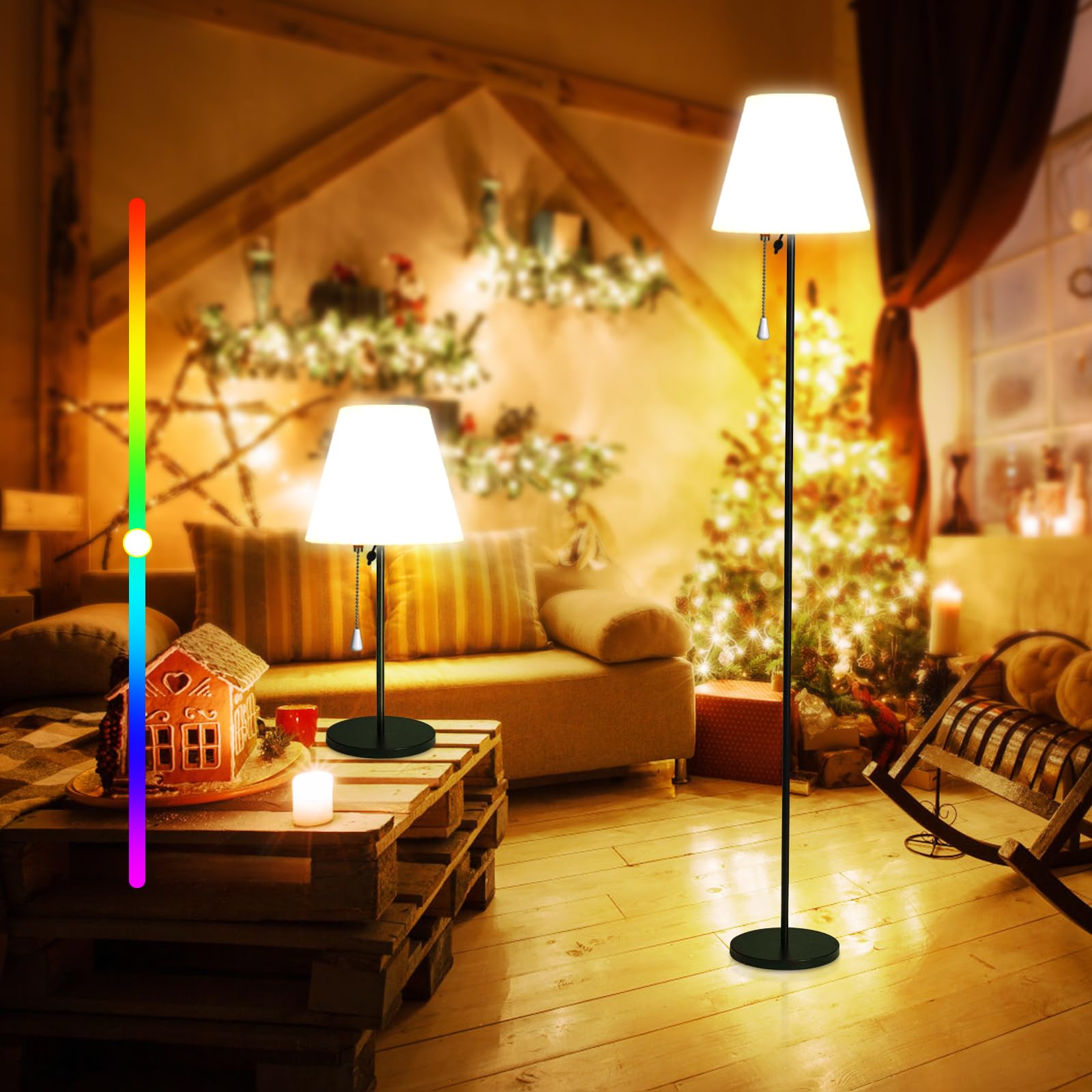 Lixada Lampada da terra solare per esterni, dimmerabile, con sensore di luce, luce bianca calda e RGB, impermeabile IP65, ricaricabile USB, lampada da terra a batteria per interni ed esterni, ideale