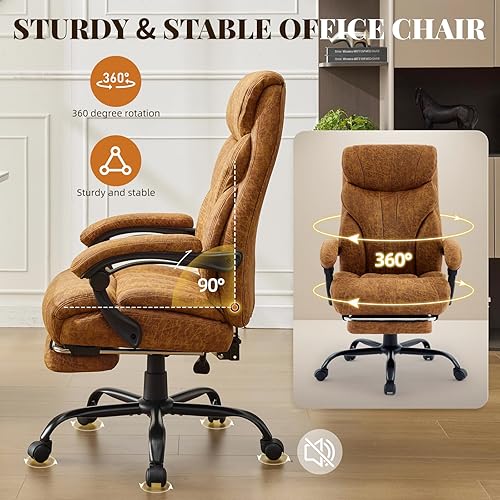 Miniatura 7 de Sillas de oficina grandes y altas con reposapiés, silla ergonómica para juegos de 500 libras de ancho, sillas de computadora ejecutivas reclinables