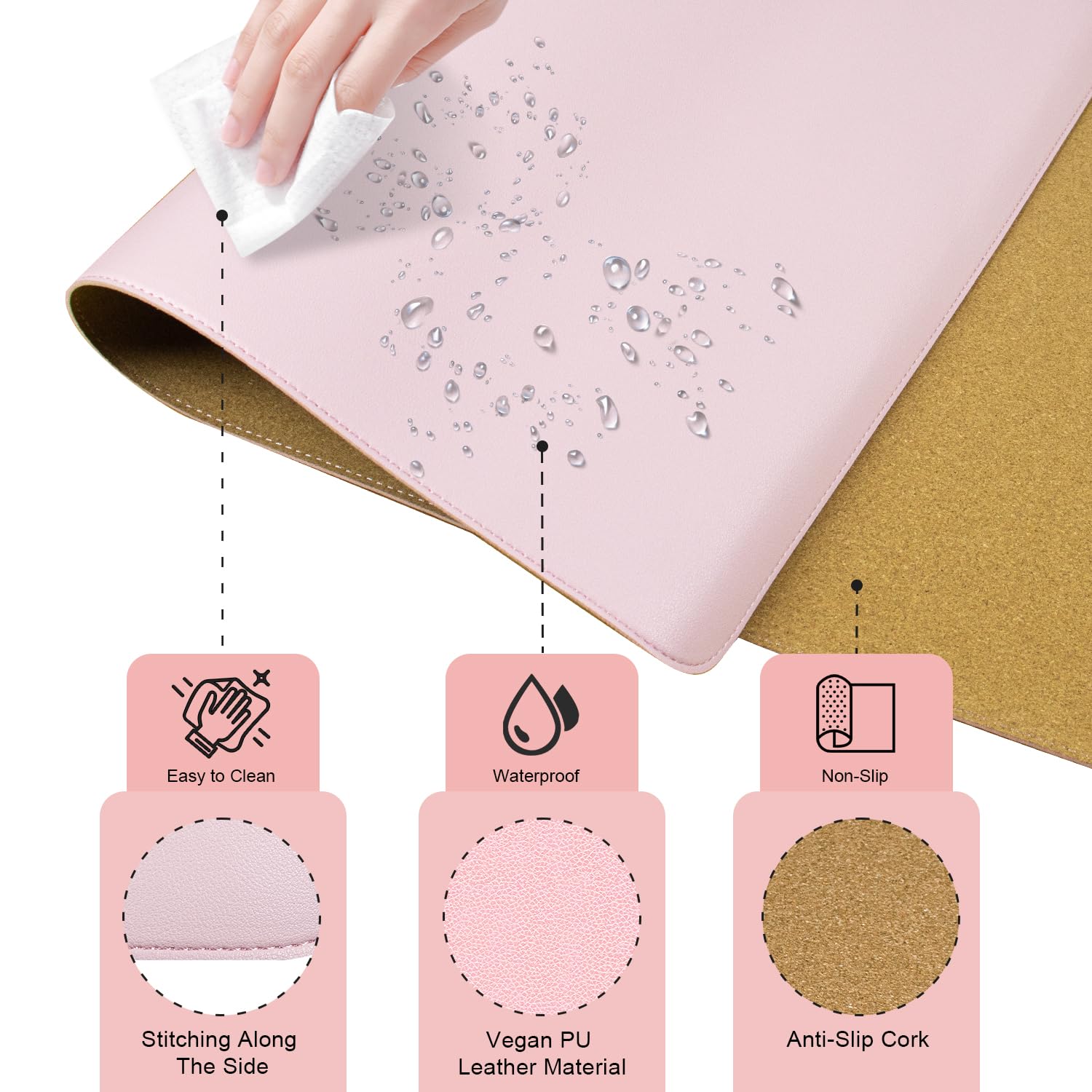 BLESWIN Tappetino da Scrivania in Pelle Antiscivolo Impermeabile 80x40cm Rosa