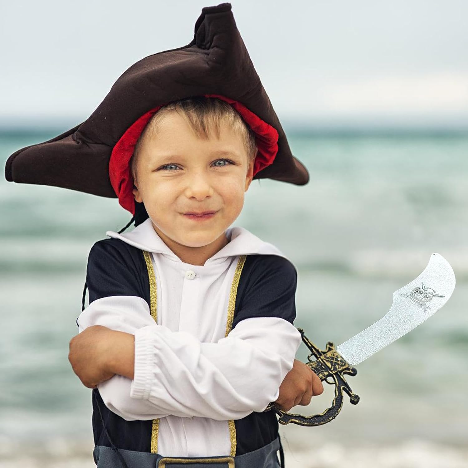 6 pcs Plastic Pirate Swords Set - Kids Pirate Cosplay Cutlass Supplies Pirate Toy Weapon for Dress-Up, Pretend Play, Party Favors, Halloween Costume Props image 5