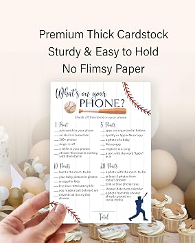 BASEBALL Baby Shower Games WHAT'S ON YOUR PHONE Baby Shower Game Pack of 25, Rustic Sports Theme Navy Blue BOY, Little Slugger Shower Activity Gender Neutral Reveal Party G900-PHN
